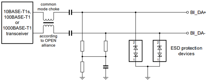 Application Circuit Diagram - Nexperia PESD1ETH10L ESD Protection for In-Vehicle Networks